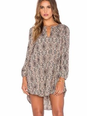 Amuse Society Raven Printed Long Sleeve Tiered Mini Dress - Neutral Snake Print